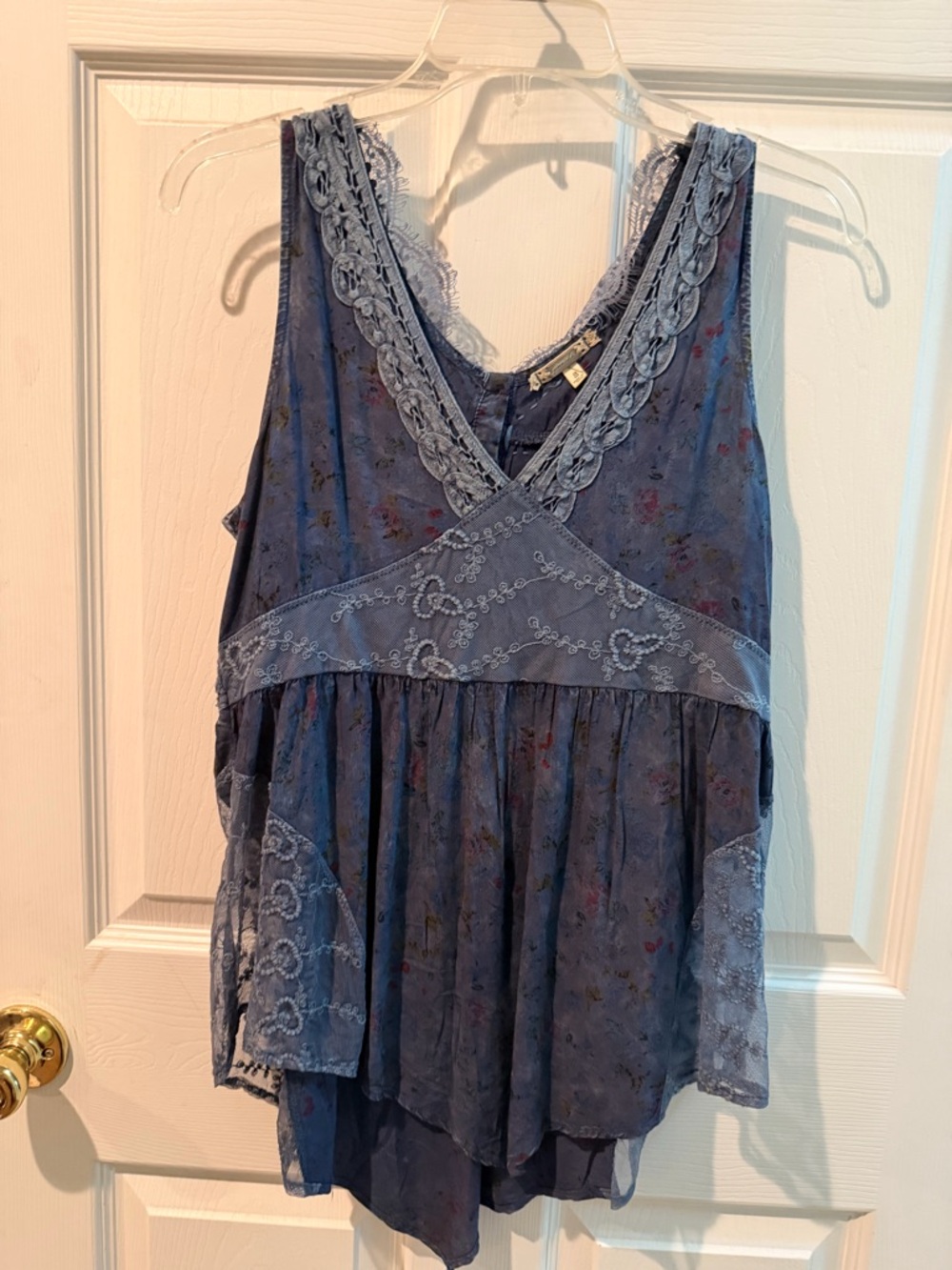 gimmicks by BKE Blue Lace-Trim V-Neck Tank